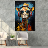 Giraffe Wearing Headphones With Sunglasses V1 Framed Canvas Prints Wall Art Home Decor, Painting Canvas, Floating Frame