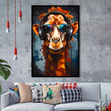 Giraffe Wearing Headphones With Sunglasses V2 Framed Art Prints Wall Decor, Painting Art, Framed Picture