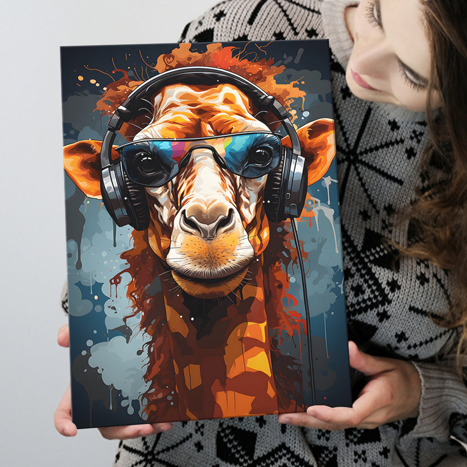 Giraffe Wearing Headphones With Sunglasses V2 Canvas Prints Wall Art Home Decor, Painting Canvas, Living Room Wall Decor