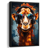 Giraffe Wearing Headphones With Sunglasses V2 Framed Canvas Prints Wall Art Home Decor, Painting Canvas, Floating Frame