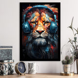 Lion Wearing Headphones V1 Framed Art Prints Wall Decor, Painting Art, Framed Picture
