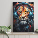 Lion Wearing Headphones V1 Canvas Prints Wall Art Home Decor, Painting Canvas, Living Room Wall Decor