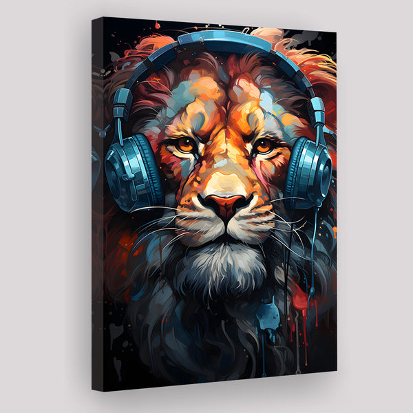 Lion Wearing Headphones V1 Canvas Prints Wall Art Home Decor 