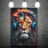 Lion Wearing Headphones V3 Canvas Prints Wall Art Home Decor, Painting Canvas, Living Room Wall Decor