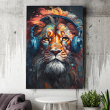 Lion Wearing Headphones V3 Canvas Prints Wall Art Home Decor, Painting Canvas, Living Room Wall Decor