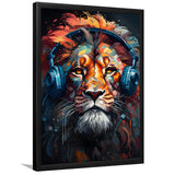 Lion Wearing Headphones V3 Framed Art Prints Wall Decor, Painting Art, Framed Picture