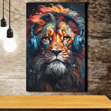 Lion Wearing Headphones V3 Canvas Prints Wall Art Home Decor, Painting Canvas, Living Room Wall Decor
