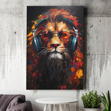 Lion Wearing Headphones With Sunglasses V2 Canvas Prints Wall Art Home Decor, Painting Canvas, Living Room Wall Decor