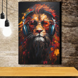 Lion Wearing Headphones With Sunglasses V2 Canvas Prints Wall Art Home Decor, Painting Canvas, Living Room Wall Decor