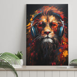 Lion Wearing Headphones With Sunglasses V2 Canvas Prints Wall Art Home Decor, Painting Canvas, Living Room Wall Decor