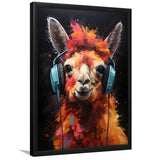 Llama Wearing Headphones Black Background V4 Framed Art Prints Wall Decor, Painting Art, Framed Picture