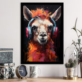 Llama Wearing Headphones Black Background V3 Framed Art Prints Wall Decor, Painting Art, Framed Picture