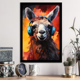 Llama Wearing Headphones V1 Framed Art Prints Wall Decor, Painting Art, Framed Picture