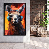 Llama Wearing Headphones V1 Framed Canvas Prints Wall Art Home Decor, Painting Canvas, Floating Frame