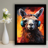 Llama Wearing Headphones V1 Framed Art Prints Wall Decor, Painting Art, Framed Picture
