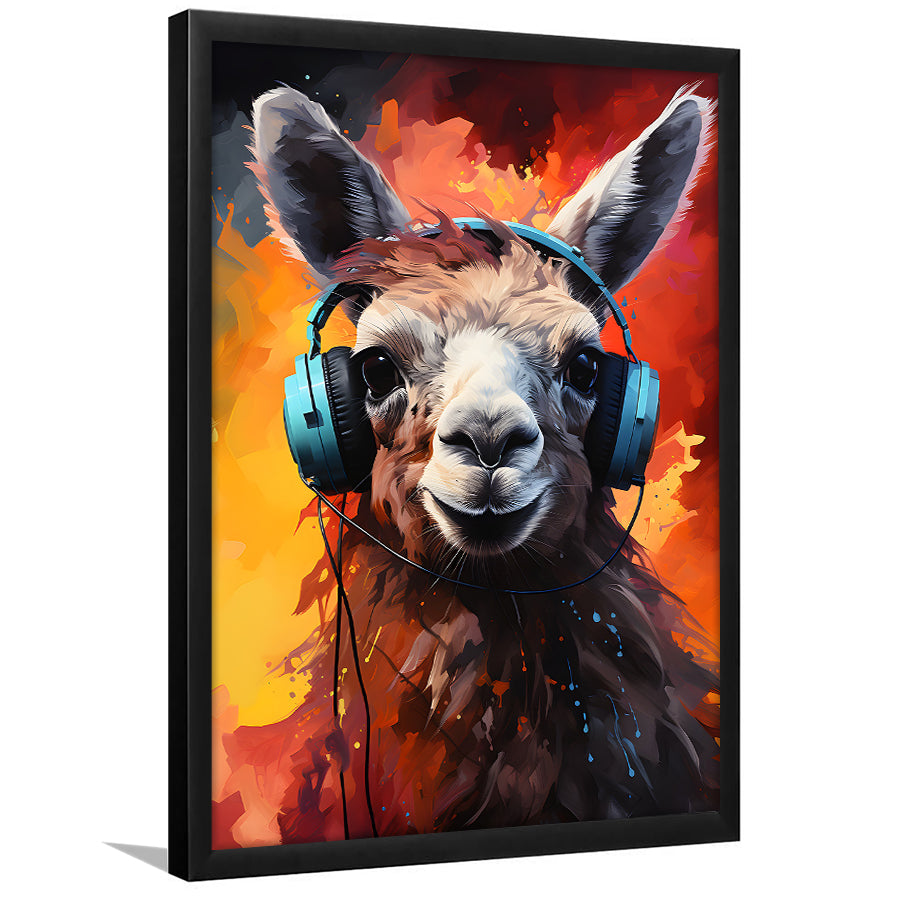 Llama Wearing Headphones V1 Framed Art Prints Wall Decor, Painting Art, Framed Picture