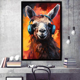 Llama Wearing Headphones V1 Framed Art Prints Wall Decor, Painting Art, Framed Picture