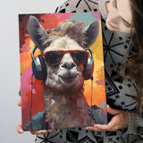 Llama Wearing Headphones With Sunglasses V2 Canvas Prints Wall Art Home Decor, Painting Canvas, Living Room Wall Decor