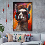 Llama Wearing Headphones With Sunglasses V5 Framed Art Prints Wall Decor, Painting Art, Framed Picture