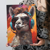 Llama Wearing Headphones With Sunglasses V5 Canvas Prints Wall Art Home Decor, Painting Canvas, Living Room Wall Decor