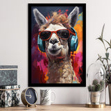 Llama Wearing Headphones With Sunglasses V6 Framed Art Prints Wall Decor, Painting Art, Framed Picture