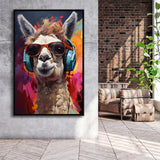 Llama Wearing Headphones With Sunglasses V6 Framed Canvas Prints Wall Art Home Decor, Painting Canvas, Floating Frame