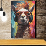Llama Wearing Headphones With Sunglasses V7 Canvas Prints Wall Art Home Decor, Painting Canvas, Living Room Wall Decor