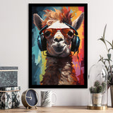 Llama Wearing Headphones With Sunglasses V7 Framed Art Prints Wall Decor, Painting Art, Framed Picture