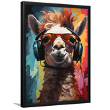 Llama Wearing Headphones With Sunglasses V7 Framed Art Prints Wall Decor, Painting Art, Framed Picture