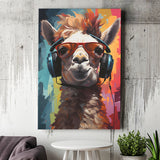 Llama Wearing Headphones With Sunglasses V7 Canvas Prints Wall Art Home Decor, Painting Canvas, Living Room Wall Decor