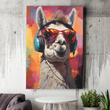 Llama Wearing Headphones With Sunglasses V8 Canvas Prints Wall Art Home Decor, Painting Canvas, Living Room Wall Decor