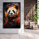Panda Wearing Headphones V2 Framed Canvas Prints Wall Art Home Decor, Painting Canvas, Floating Frame