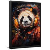 Panda Wearing Headphones V2 Framed Art Prints Wall Decor, Painting Art, Framed Picture