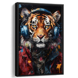 Tiger Wearing Headphones Glasses V1 Framed Canvas Prints Wall Art Home Decor, Painting Canvas, Floating Frame