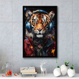 Tiger Wearing Headphones Glasses V1 Framed Canvas Prints Wall Art Home Decor, Painting Canvas, Floating Frame