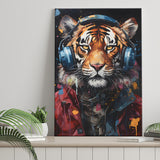 Tiger Wearing Headphones Glasses V1 Canvas Prints Wall Art Home Decor, Painting Canvas, Living Room Wall Decor