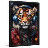 Tiger Wearing Headphones Glasses V1 Framed Art Prints Wall Decor, Painting Art, Framed Picture