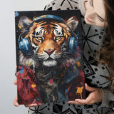 Tiger Wearing Headphones Glasses V1 Canvas Prints Wall Art Home Decor, Painting Canvas, Living Room Wall Decor