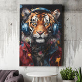 Tiger Wearing Headphones Glasses V1 Canvas Prints Wall Art Home Decor, Painting Canvas, Living Room Wall Decor