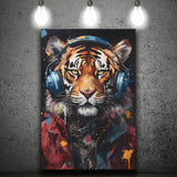 Tiger Wearing Headphones Glasses V1 Canvas Prints Wall Art Home Decor, Painting Canvas, Living Room Wall Decor