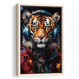 Tiger Wearing Headphones Glasses V1 Framed Canvas Prints Wall Art Home Decor, Painting Canvas, Floating Frame