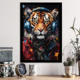 Tiger Wearing Headphones Glasses V1 Framed Art Prints Wall Decor, Painting Art, Framed Picture