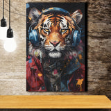 Tiger Wearing Headphones Glasses V1 Canvas Prints Wall Art Home Decor, Painting Canvas, Living Room Wall Decor