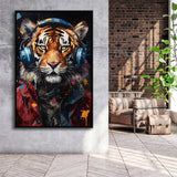 Tiger Wearing Headphones Glasses V1 Framed Canvas Prints Wall Art Home Decor, Painting Canvas, Floating Frame