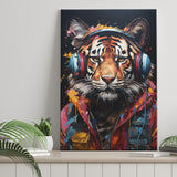 Tiger Wearing Headphones Glasses V2 Canvas Prints Wall Art Home Decor, Painting Canvas, Living Room Wall Decor