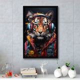 Tiger Wearing Headphones Glasses V2 Framed Canvas Prints Wall Art Home Decor, Painting Canvas, Floating Frame