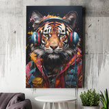Tiger Wearing Headphones Glasses V2 Canvas Prints Wall Art Home Decor, Painting Canvas, Living Room Wall Decor