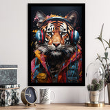Tiger Wearing Headphones Glasses V2 Framed Art Prints Wall Decor, Painting Art, Framed Picture