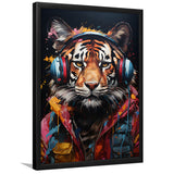 Tiger Wearing Headphones Glasses V2 Framed Art Prints Wall Decor, Painting Art, Framed Picture