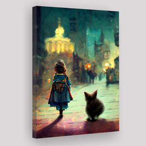 A Tiny Kitten And Lovely Litle Girl Together Canvas Prints Wall Art - Painting Canvas, Wall Decor, Home Decor